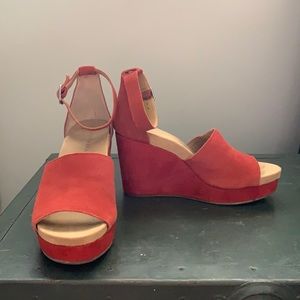 Red suede wedges